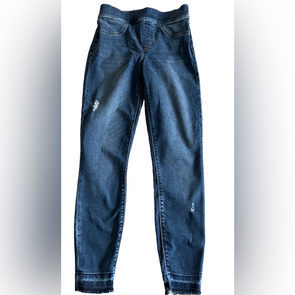 Spanx Mid Rise Distressed & Frayed Jeggings Jeans Medium Wash Denim Small 28x27